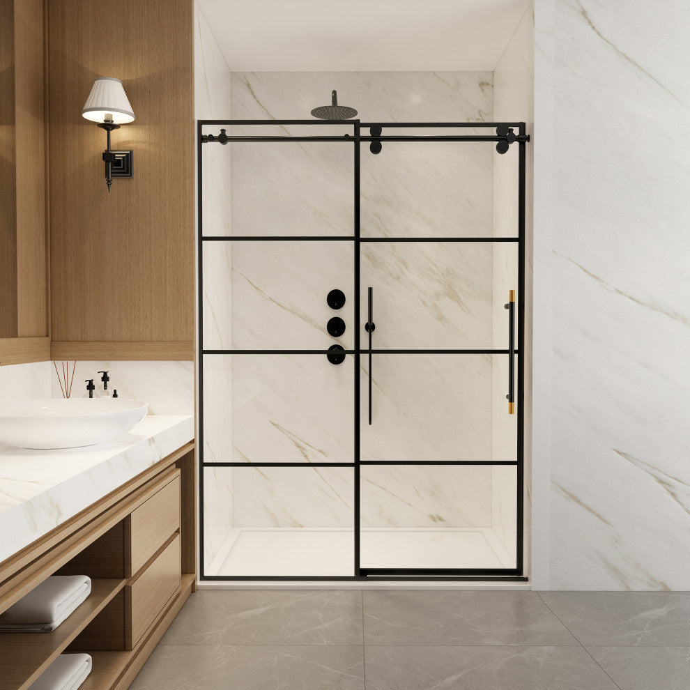 Losar Single Sliding Framed Shower Door, Matte Black, 48" W X 78"h