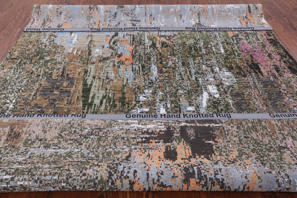 8' 1" X 10' 4" Hand Knotted Abstract Wool and Silk Rug Q8552