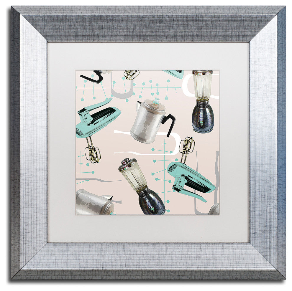 Color Bakery 'Fifties Patterns I' Art, Silver Frame, White Matte, 11"x11"