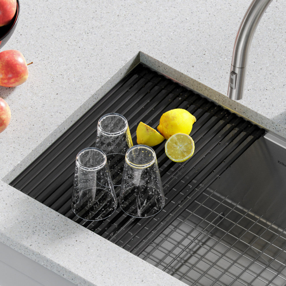Kraus KRM-11DG Multipurpose Workstation Sink Roll-Up Dish Drying Rack Dark Grey