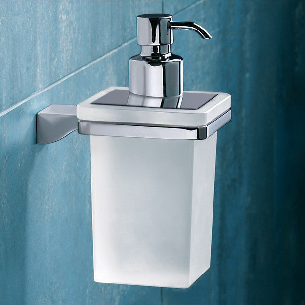 Wall Mounted Square Frosted Glass Soap Dispenser With Chrome Mounting