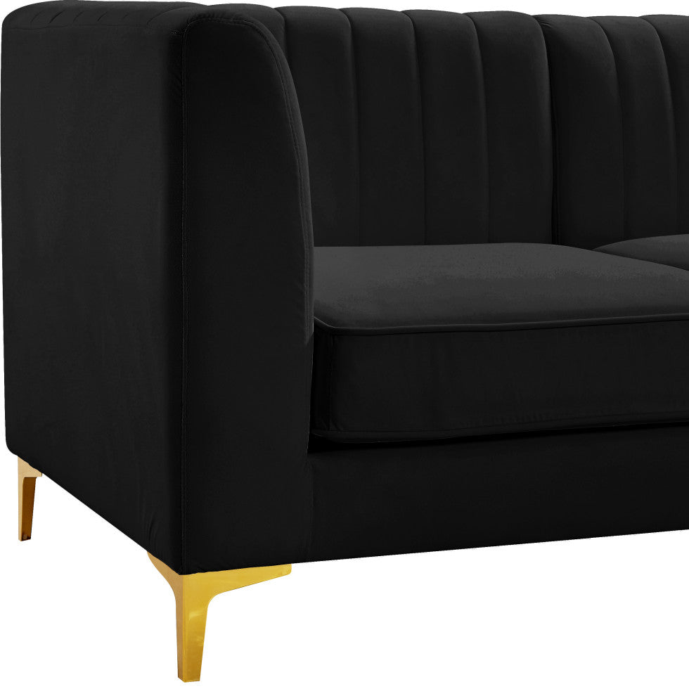Alina Velvet Modular U-Shaped Sectional, Black, 6-Piece: 4 Armless Chair, 2 Corner Chair