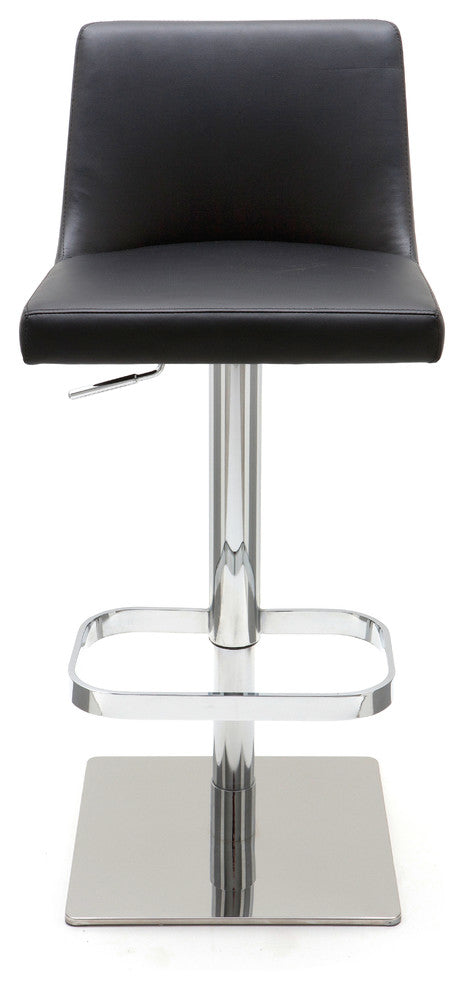 Rome Adjustable Bar Stool, Modern Contemporary Barstool, Black Naugahyde Leather
