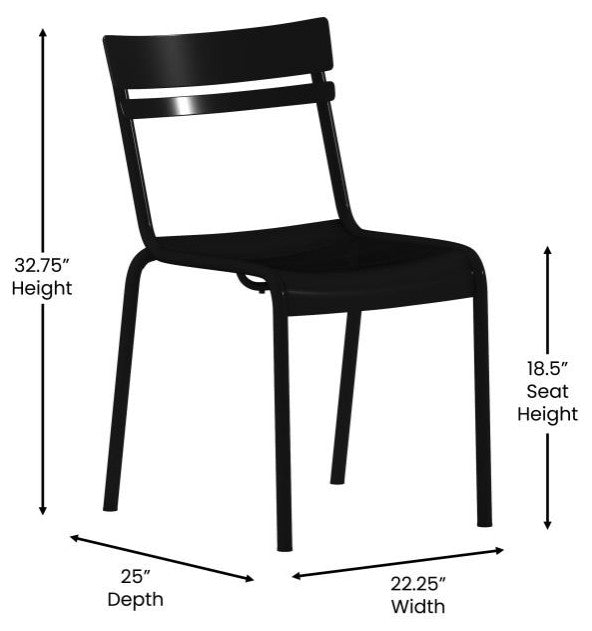 Nash Commercial Grade Steel Stack Chair, Indoor-Outdoor Armless Chair, Black