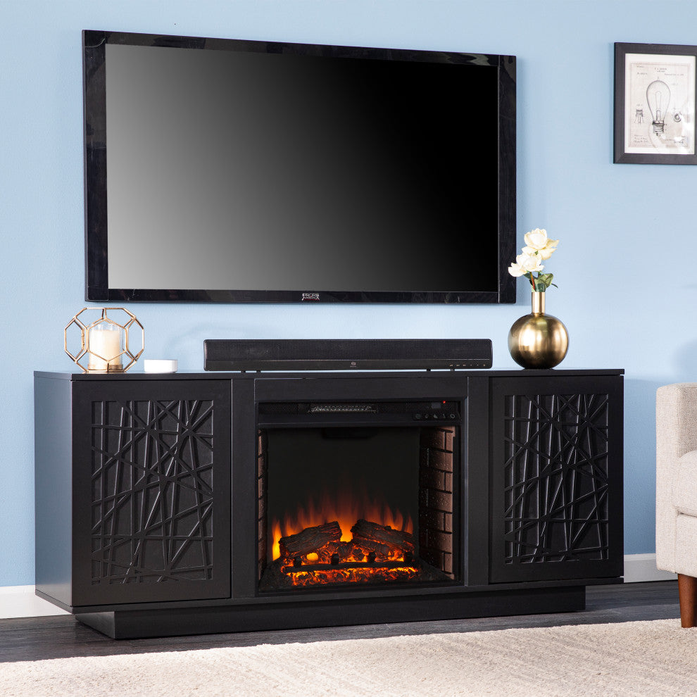 Vivian Electric Media Fireplace With Storage, Black