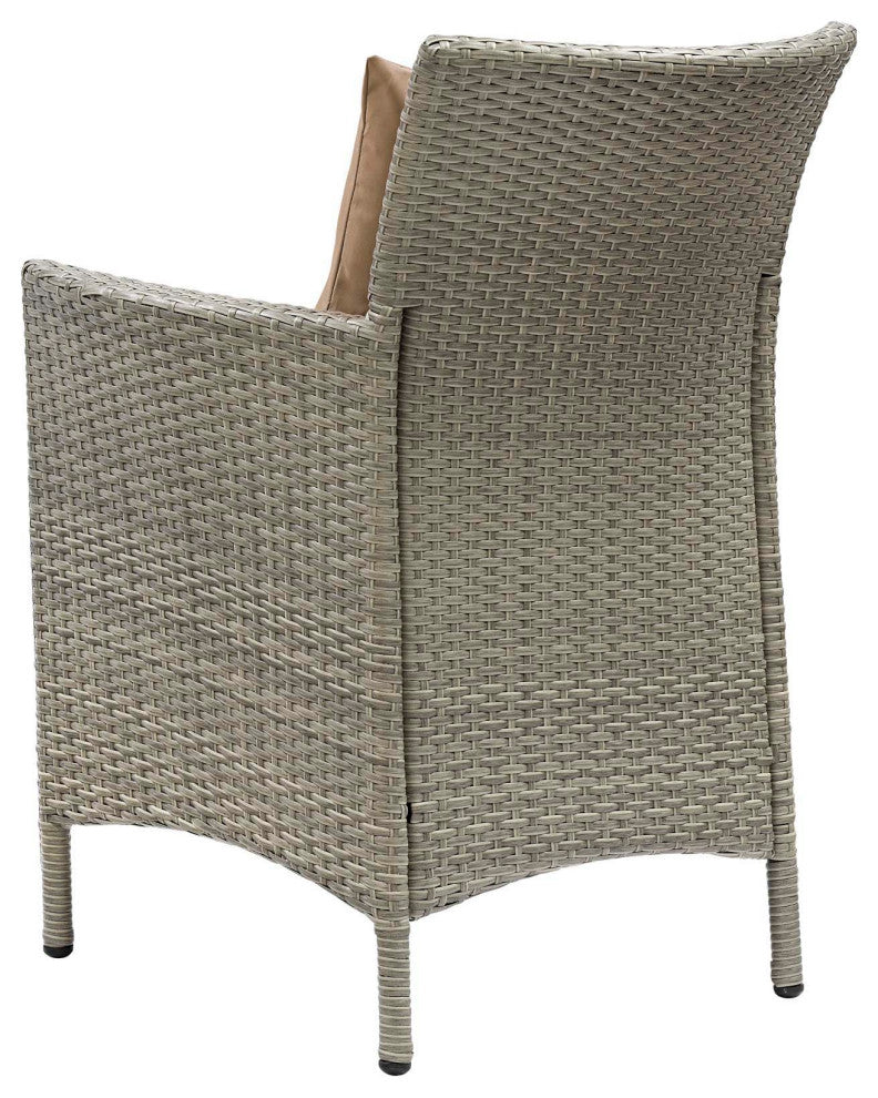 Side Dining Chair Armchair, Set of 4, Rattan, Wicker, Gray Brown, Outdoor