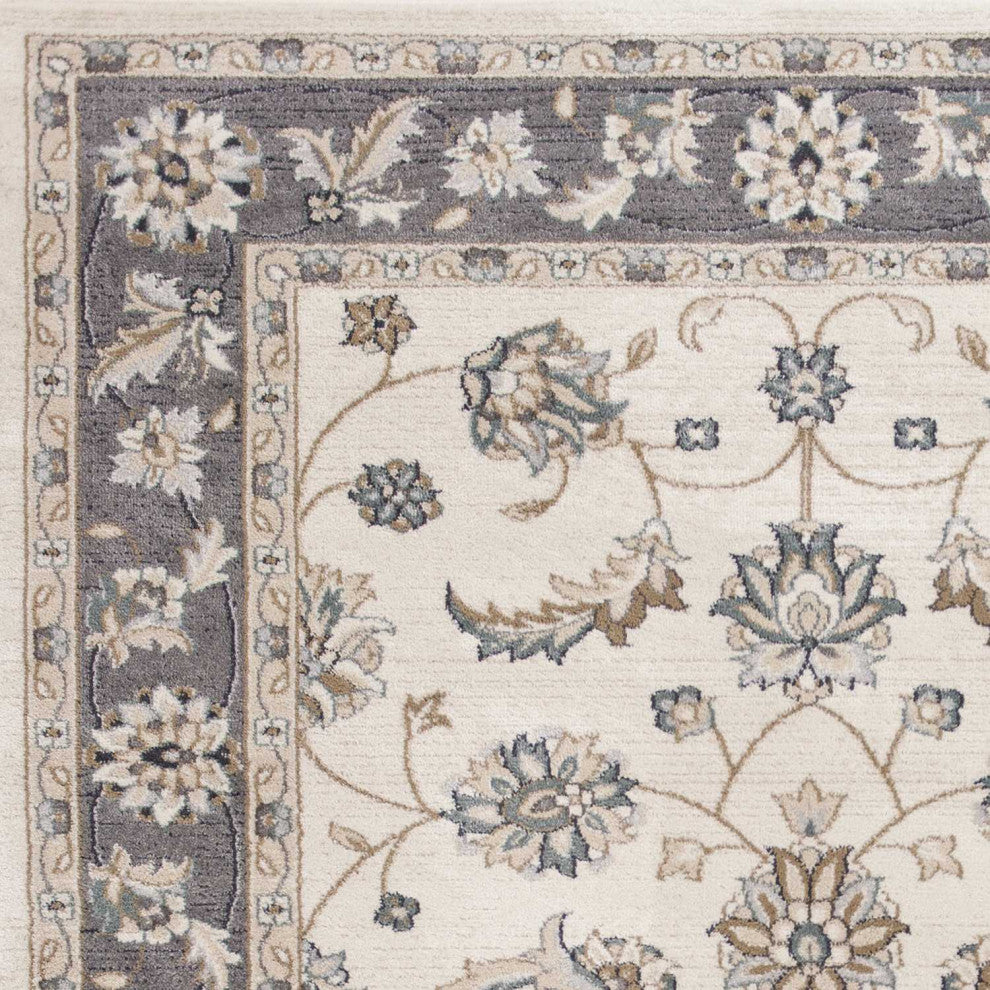 HomeRoots 8'x10' Ivory Grey Machine Woven Floral Traditional Indoor Area Rug