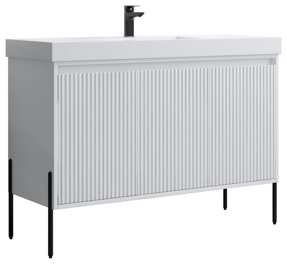 Flutie 48" Bathroom Vanity Set, White, Single Resin White Sink