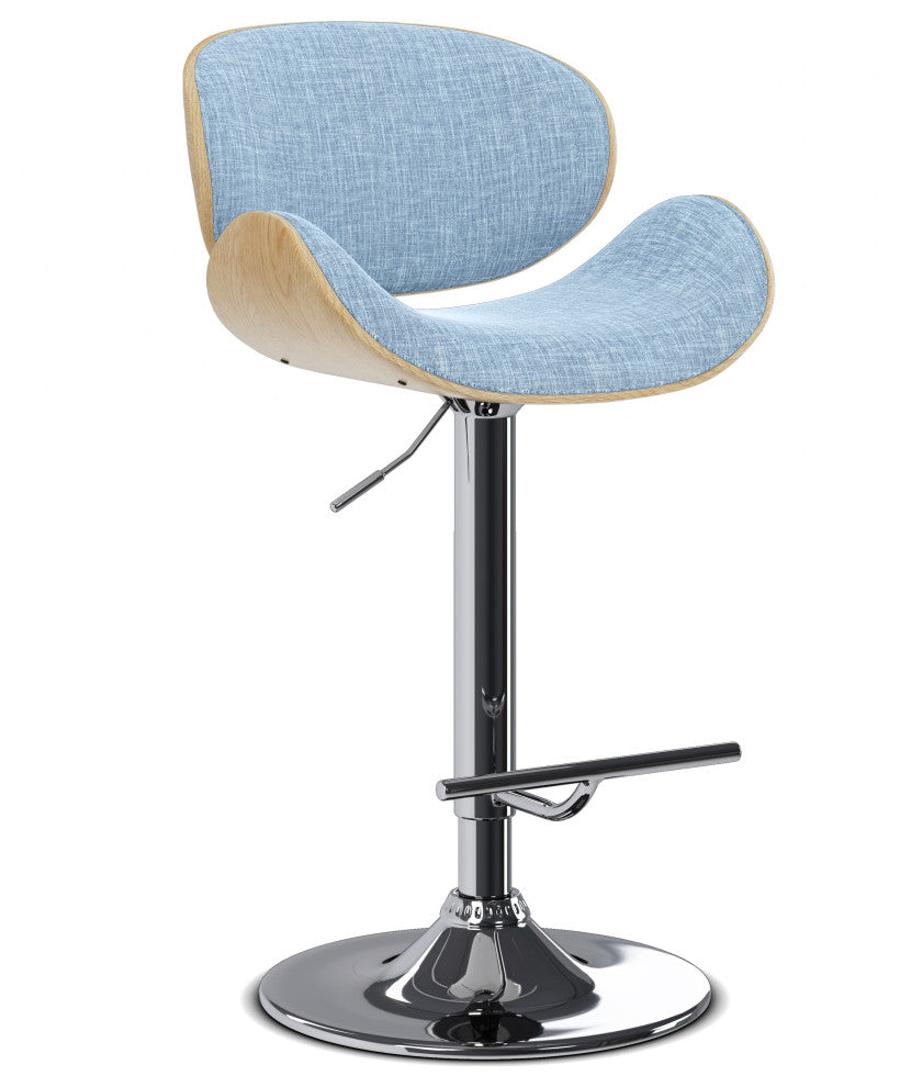 Marana Bentwood Gas Lift Bar Stool, Light Wood, Denim Blue