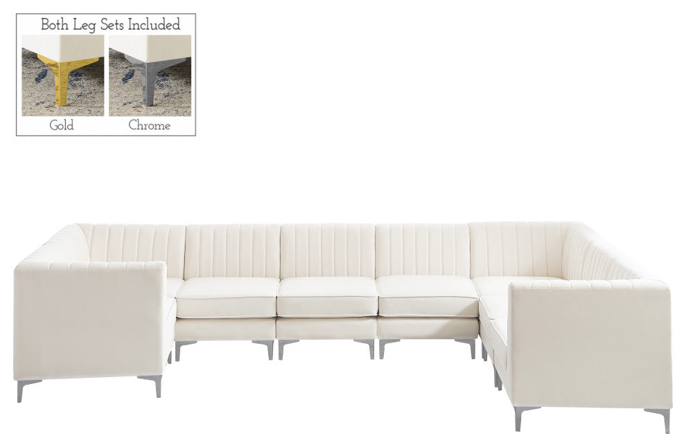 Alina Black Velvet 8-Piece Modular Sectional, Cream, Armless Chair (4), Corner Chair (4) - B