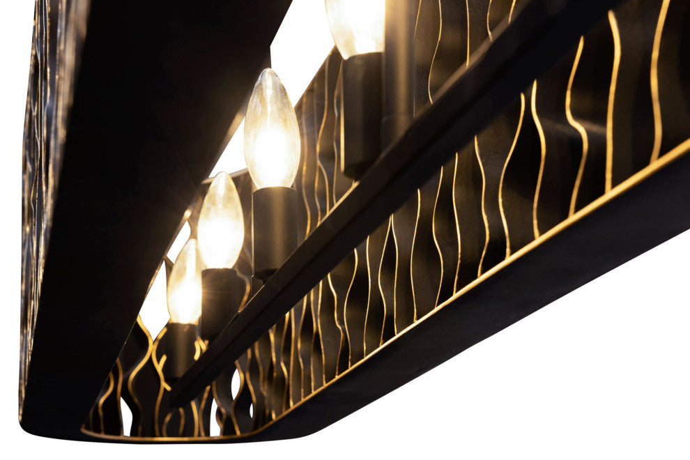 Estela 6-Lt Linear Pendant - Matte Black/French Gold