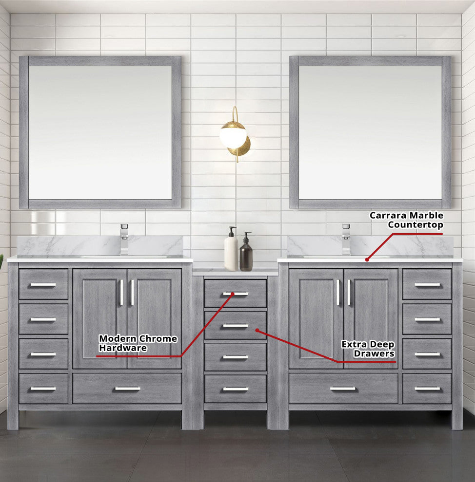 Lexora Coraline Double Bath Vanity Distressed Gray 92 With Countertop & Mirror