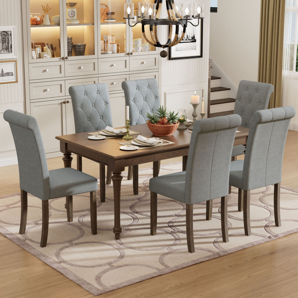 Solid Wood Dining Chair, Set of 2, Beige Tufted, Grey