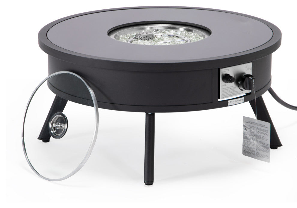 LeisureMod Walbrooke Round Fire Pit Table and Tank Holder, Black