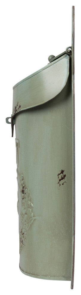 Embossed Tin Post Box, Distressed Finish, Aqua