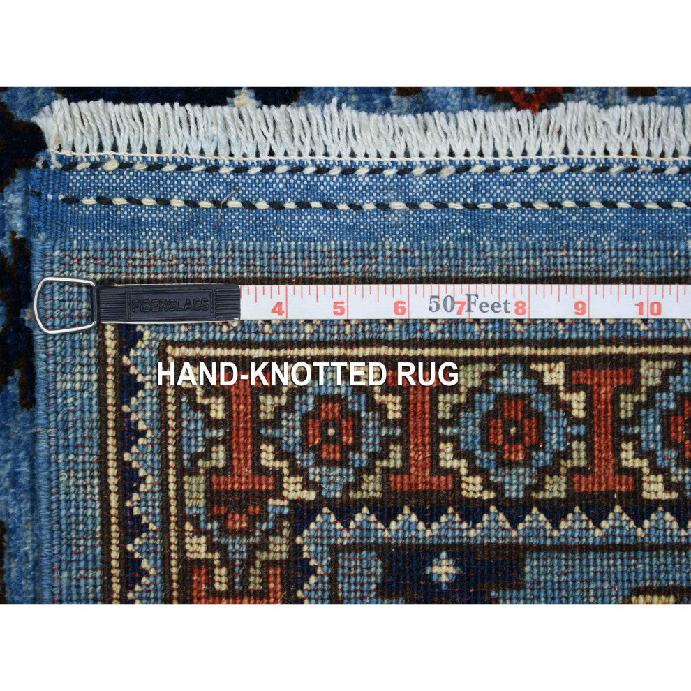 Extra Soft Wool Hand Knotted Blue Afghan Ersari Wide Runner Rug, 4'1" x 9'9"