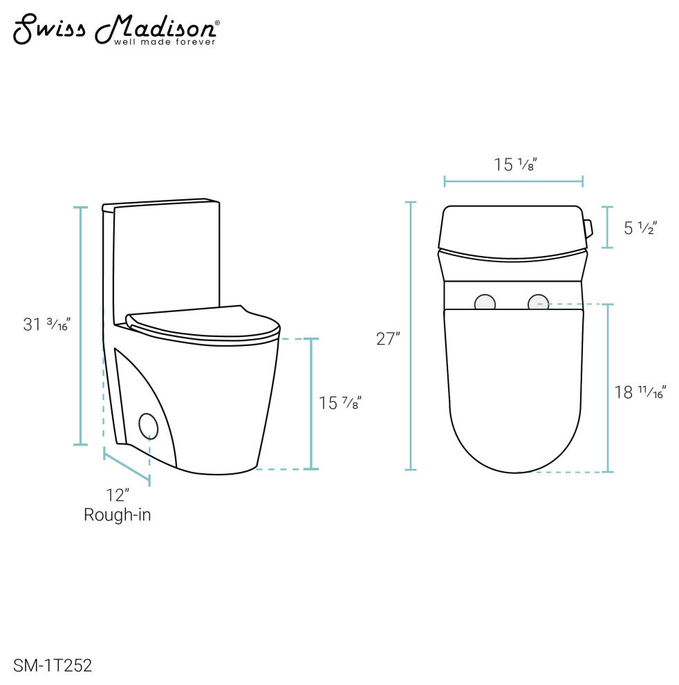 St. Tropez One Piece Elongated Toilet Right Side Flush 1.28 gpf