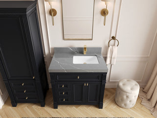 Paris 36" Right Offset Bathroom Vanity, Black 2" Piatra Gray