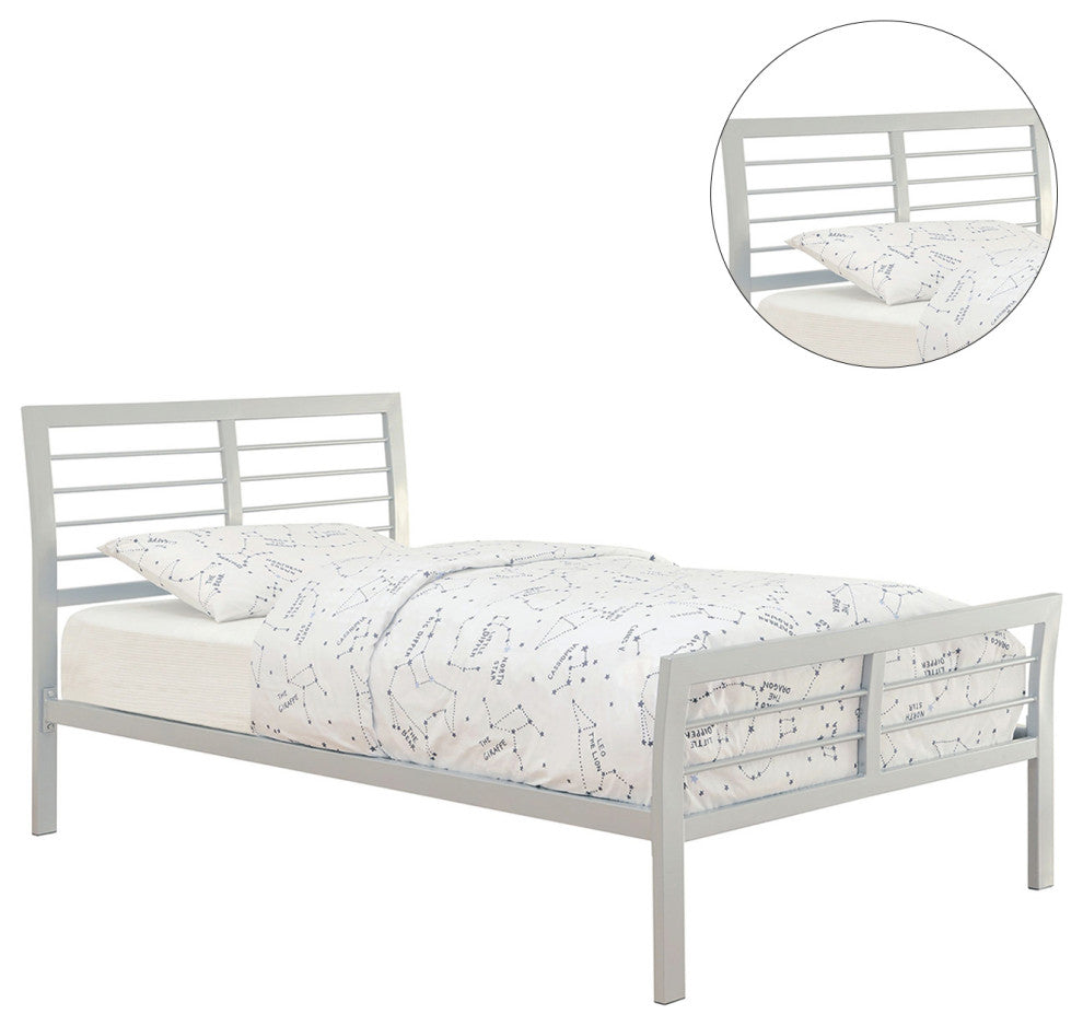 Contemporary Full Metal Bed, Silver