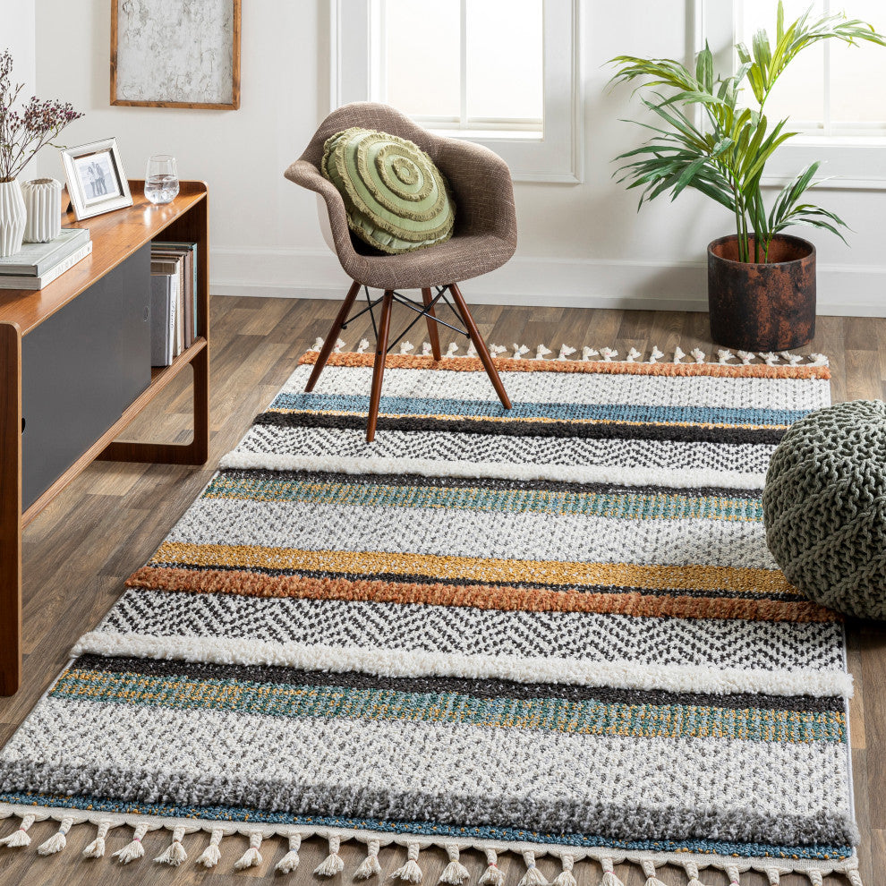 Surya Lofty LOF-2304 Machine Woven Area Rug, Off-White, 5'3" x 7'