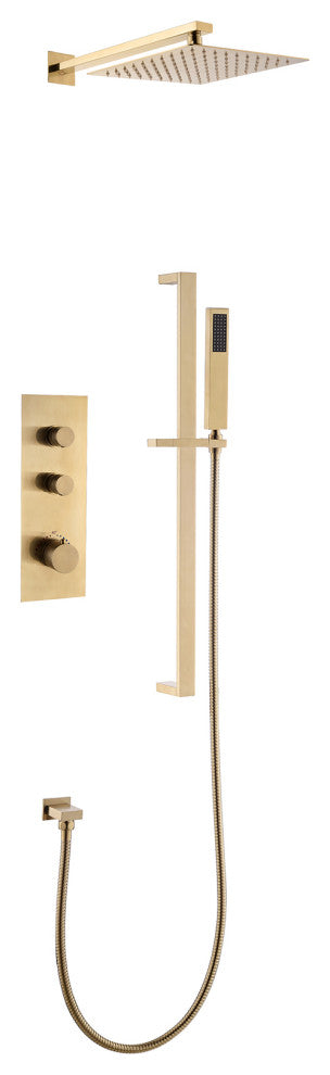 Thermostatic Rain Shower System with Hand Shower-Includes Rough-in Valve, Brushed Gold