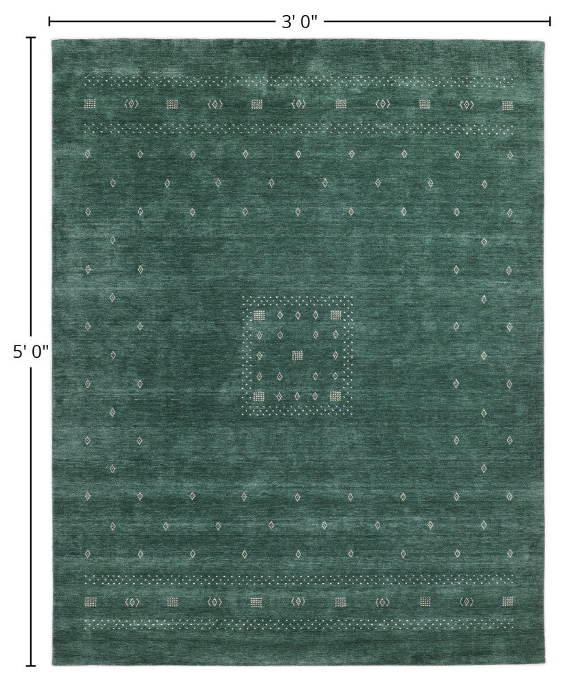 Simi One-of-a-Kind Handmade Area Rug Green, 3' 0'' x 5' 0''