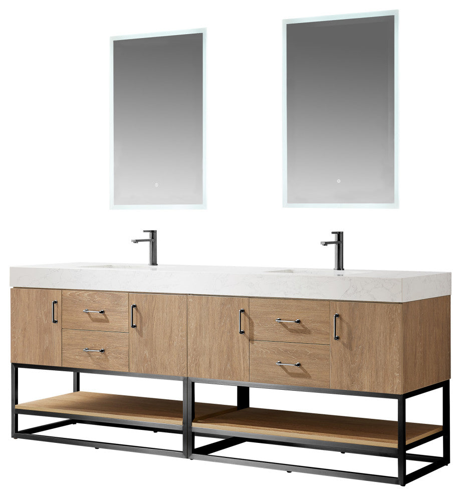 Alistair Vanity, North American Oak, Matte Black Hardware, 84", With Mirror
