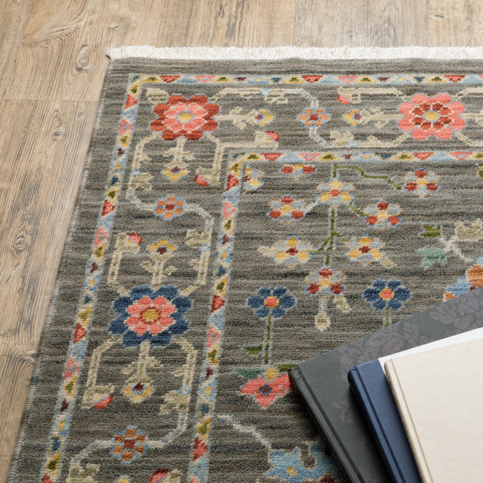 Leoness Floating Floral Indoor Area Rug, Grey, 5'3" x 7'6"