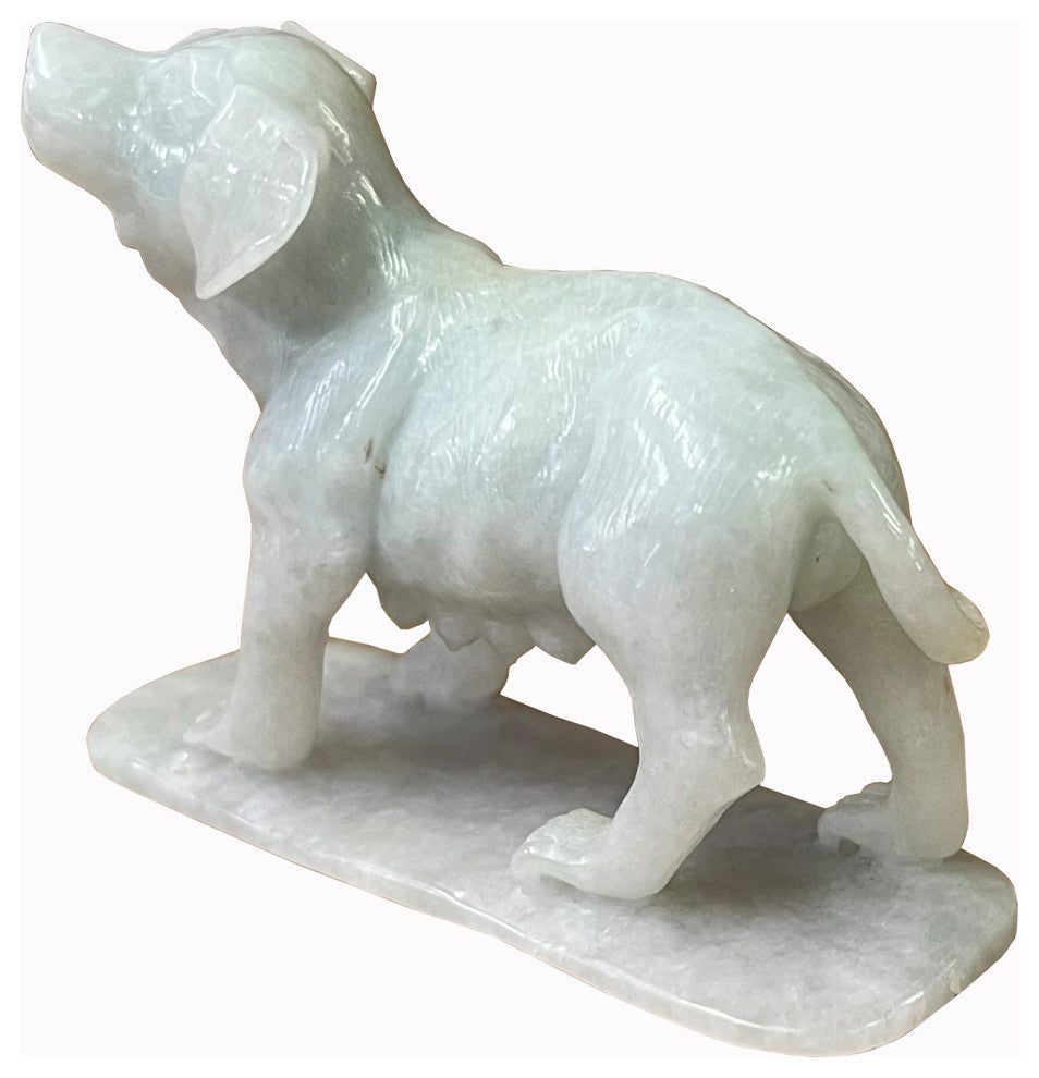 Chinese White Jade Color Stone Puppy Dog Display Figure Hws2392