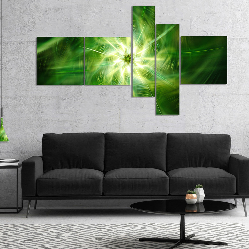 Rotating Fractal Green Fireworks, Floral Canvas Art Print, 60"x32", 5 panels