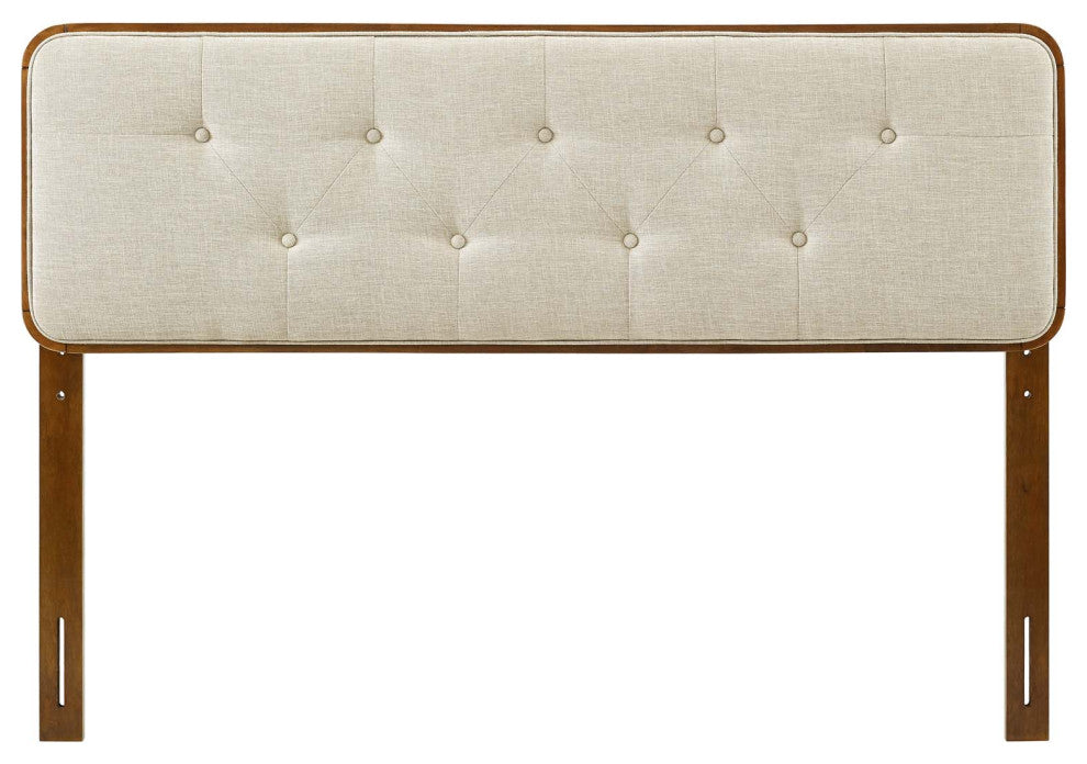 Tufted Headboard, King Size, Wood, Fabric, Brown Walnut Beige, Modern