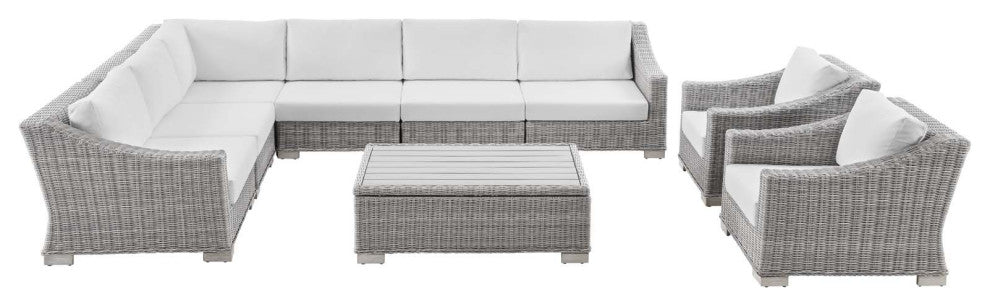 Outdoor Patio Wicker Rattan 9-Piece Sectional Sofa Furniture Set Gray White