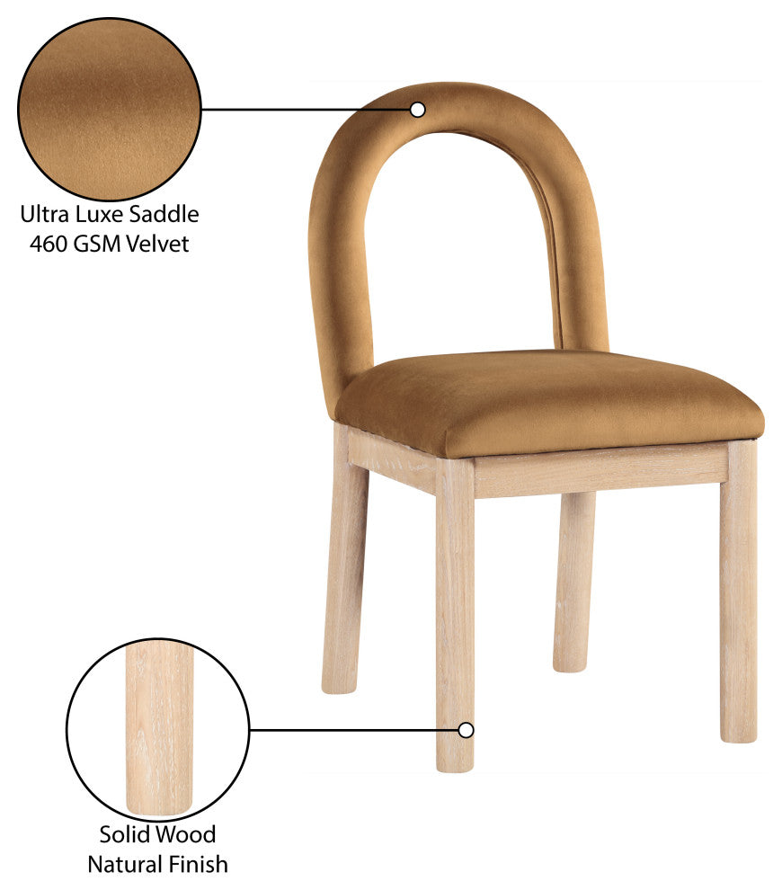 Conrad Upholstered Dining Chair, Saddle, Velvet, Natural Finish