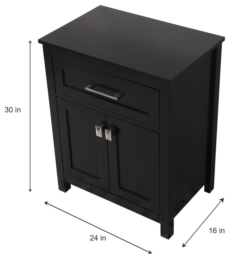 24" Wide Bathroom Storage Freestanding Cabinet, Black