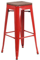 Flash Furniture 30" Backless Metal Bar Stool in Red and Wood Grain