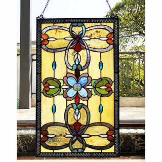 JENICE Tiffany-Style Victorian Stained-Glass Window Panel, 26"