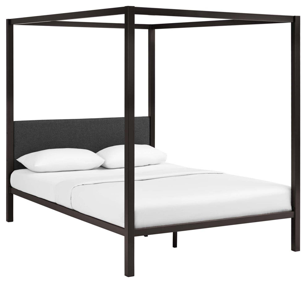 Brown Gray Raina Queen Canopy Bed Frame