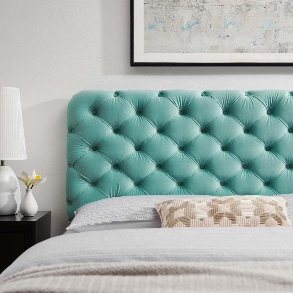 Tufted Headboard, Twin Size, Velvet, Blue, Modern Contemporary, Bedroom Master