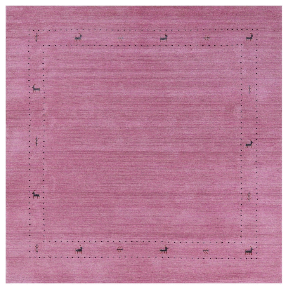 6' Square Hand Knotted Persian Gabbeh Wool Rug - Q15308