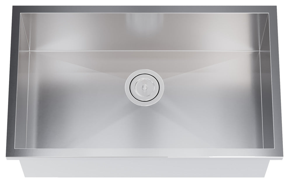Dowell Undermount Single Bowl Stainless Kitchen Sink - Zero Radius, 28w X 16l X 10d