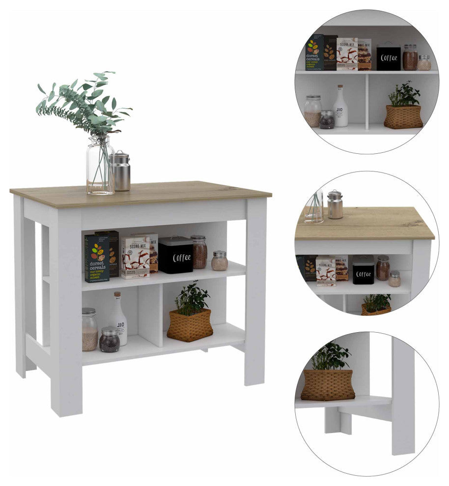 Brooklyn Kitchen Island, White-Light Oak
