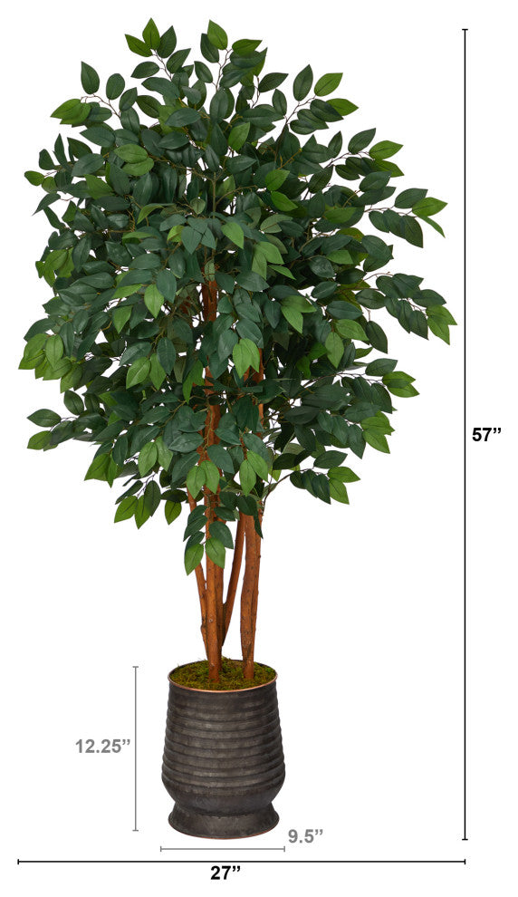 57" Sakaki Artificial Tree, Ribbed Metal Planter