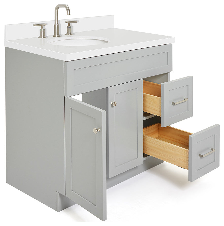 Ariel Hamlet 37" Left Oval Sink Bath Vanity White Quartz Grey