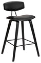 Fox 26" Mid-Century Counter Height Barstool in Black Faux Leather