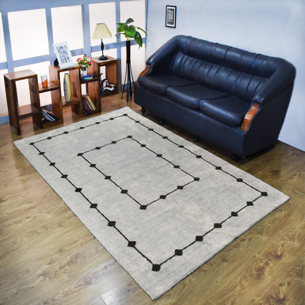 HAND KNOTTED LOOM SILK ECO-FRIENDLY AREA RUG -5'x8',Rectangle,Beige,Contemporary