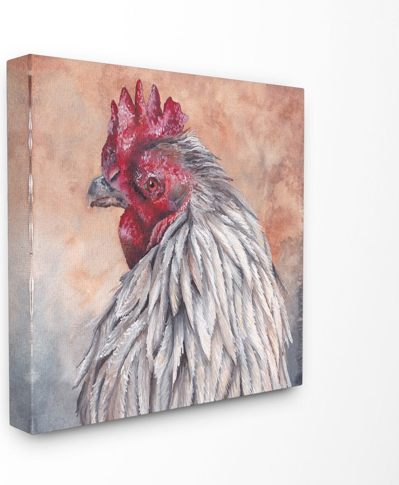Rust Orange Painted Rooster Portrait Canvas Wall Art, 24"x24"