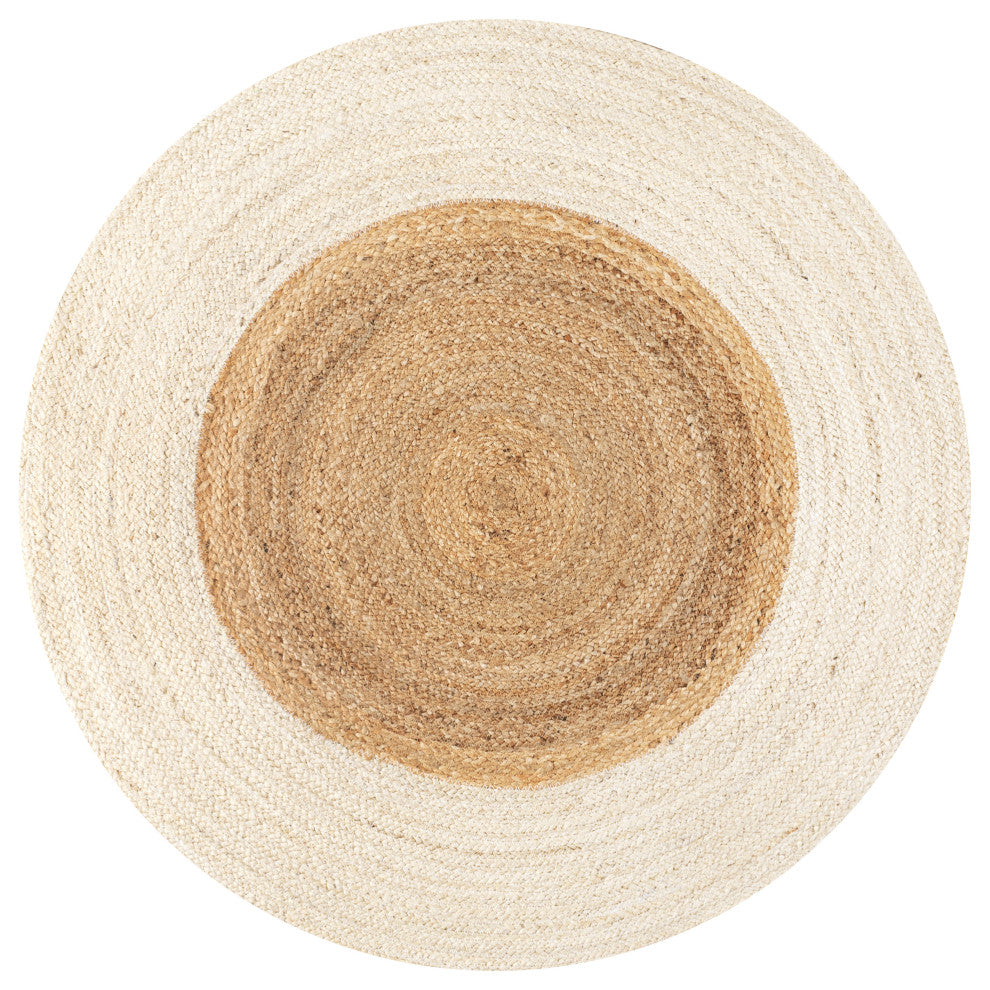 Oceana Two-Tone Boho Jute Circle Round Area Rug, 5' Round