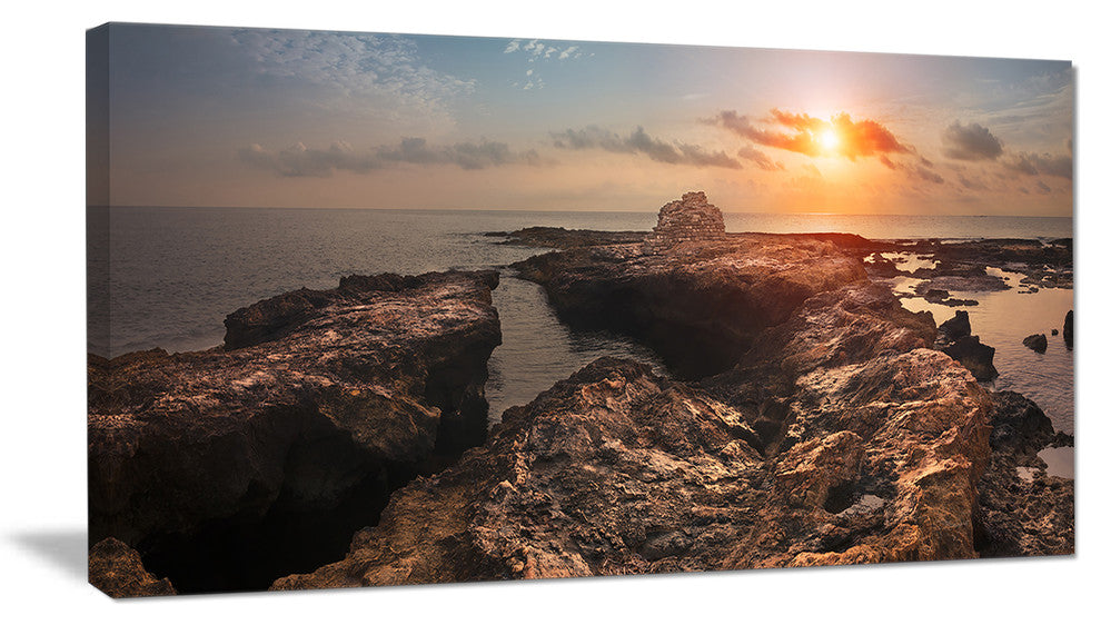 "Rocky African Coast Panorama" Oversized Beach Canvas Artwork, 32"x16"