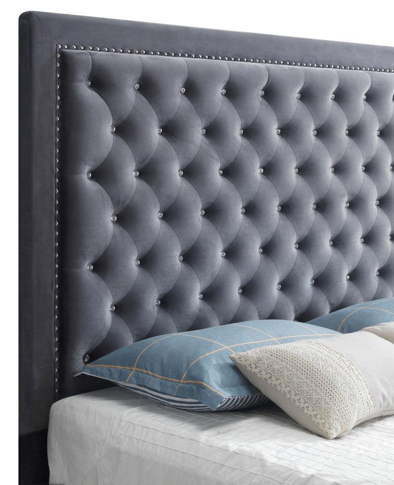 Alba Upholstered King Panel Bed, Gray