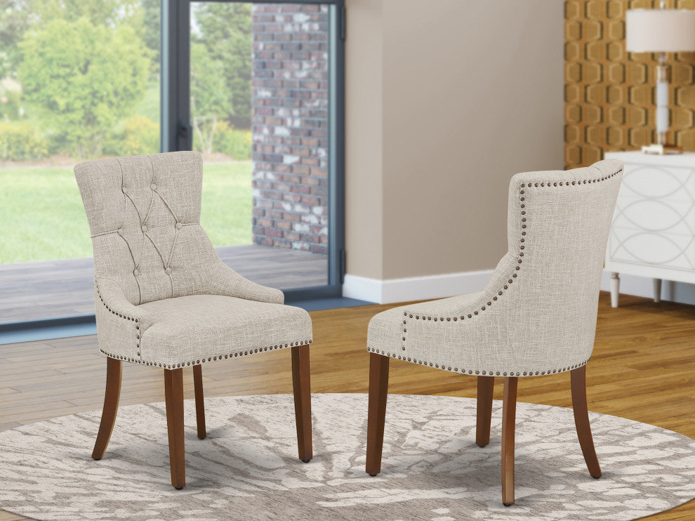 Friona Parson Chair With Mahogany Leg And Linen Fabric Doeskin Set of 2
